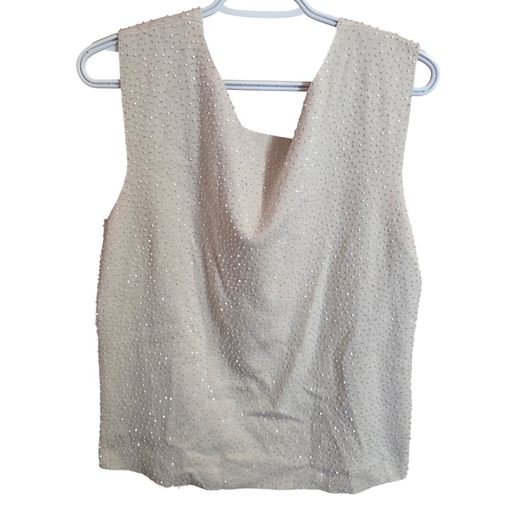 Ann Taylor Beaded Silk Blend Knit Tank Top Cream XL Sleeveless‎ Shell Evening